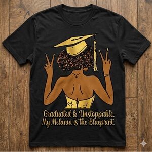 Graduated & Unstoppable Melanin Graphic Tee - Black